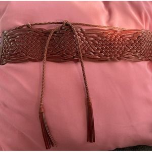 Linea Pelle Red Leather Woven Belt w/ Braided Ties Size Small